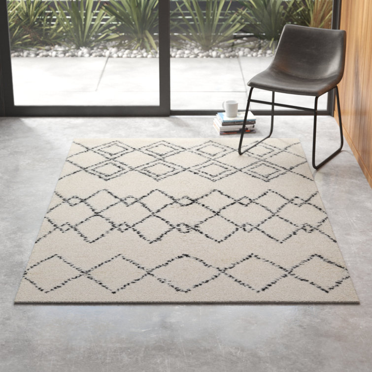 AllModern Gilbert Geometric Handmade Flatweave Wool Cream/Black Area